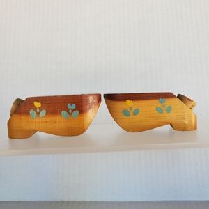 Vintage Dutch Mini Wooden Shoe Salt & Pepper Shakers Holland Cork 2.5"